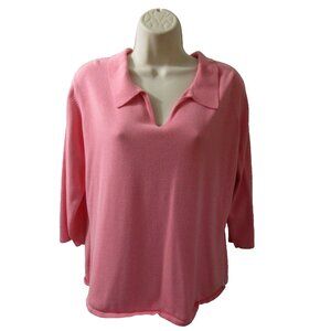 Chelsea Studio Sweater Size XL (16/18) Pink Pullover Collared V-Neck 3/4 Sleeve